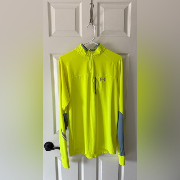 Under Armour Men's Bright Neon Yellow Gray Quarter Zip Pullover - Picture 6 of 12